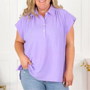 NWT Andree boutique solid short sleeve button up top